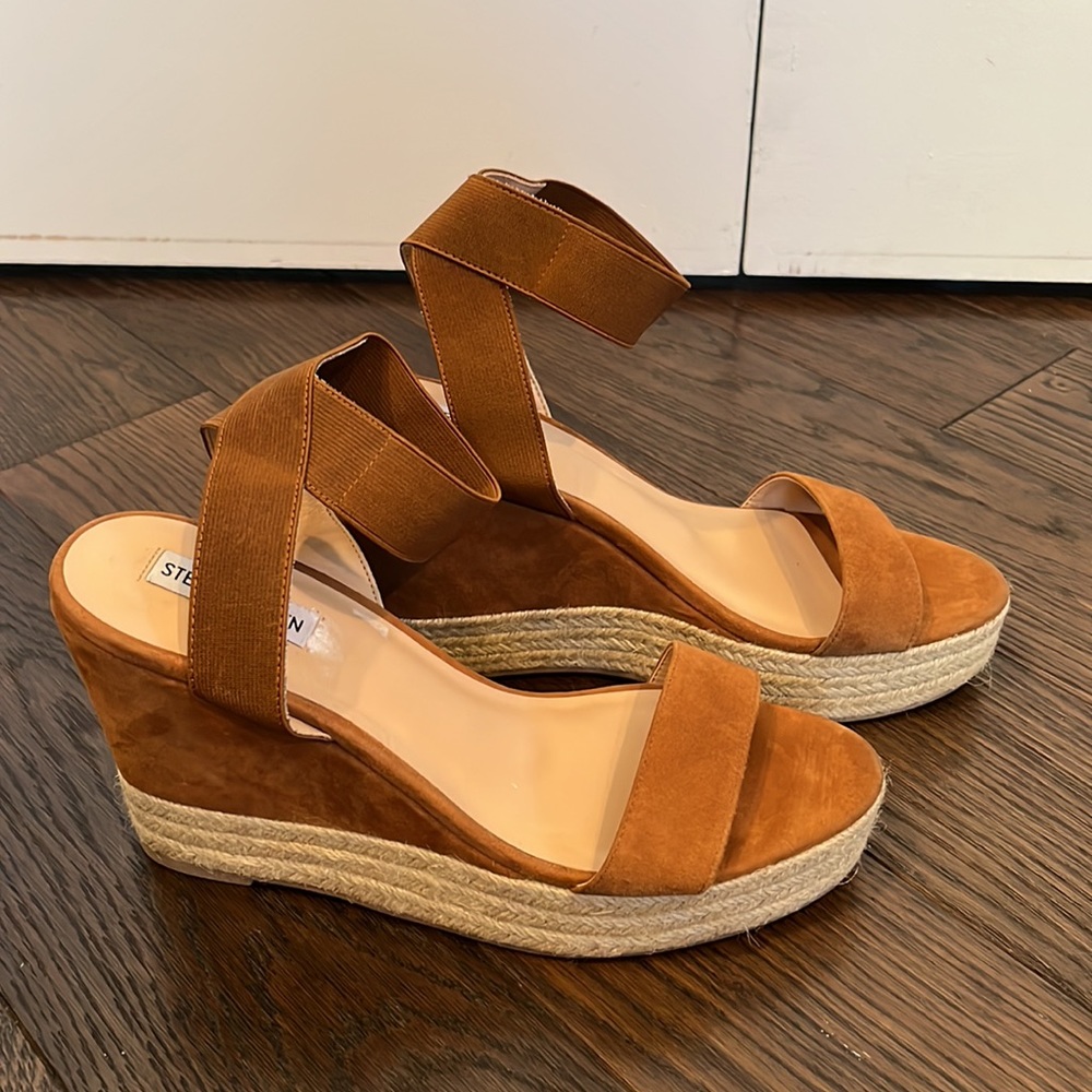 Steve Madden brown suede espadrille ankle strap platform wedge sandals Size 11